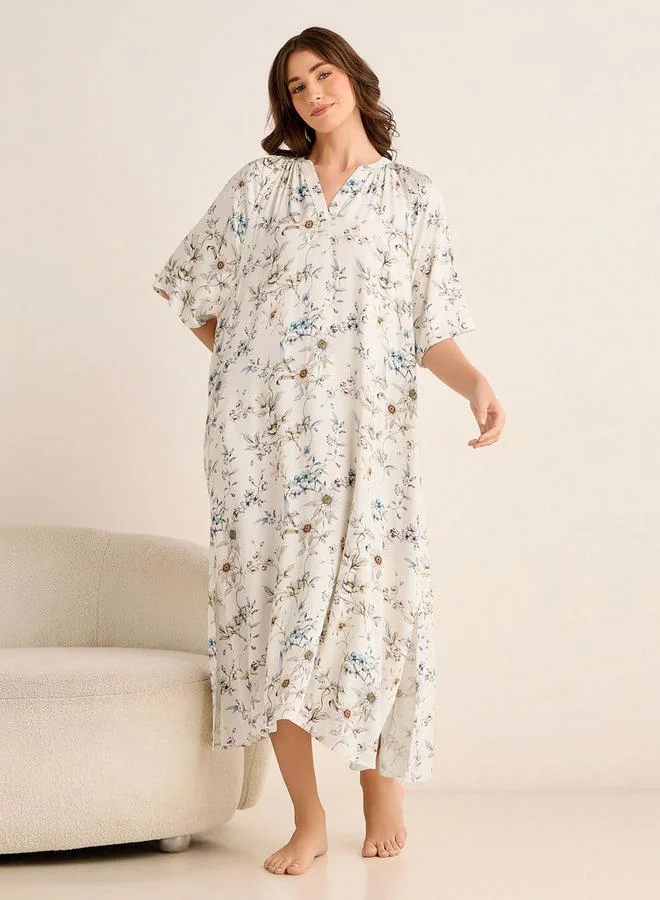 سبلاش فيڤ Midi Floral Print Kaftan Night Dress Modal